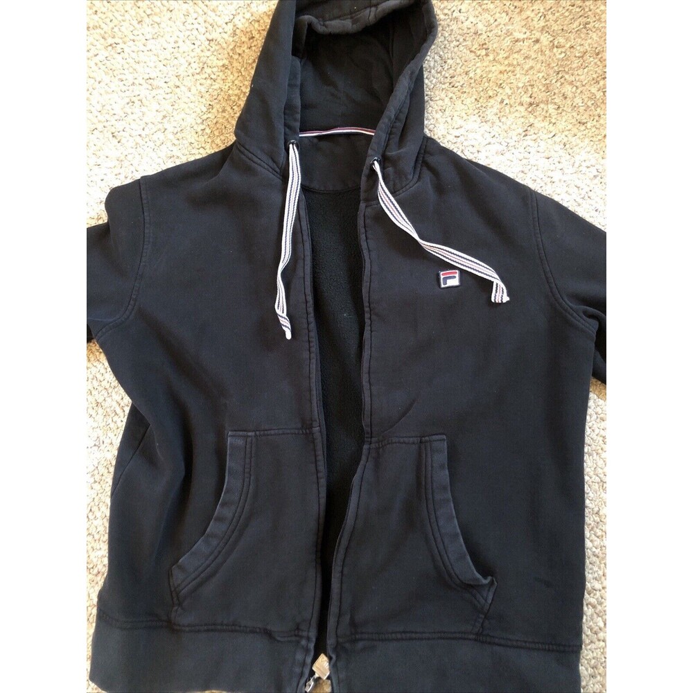 FILA Sweatshirt Black Medium‎ Zipper needs repair